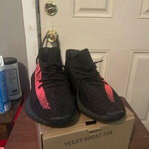 Adidas Men Yeezy Boost 350 Black with Red Accents